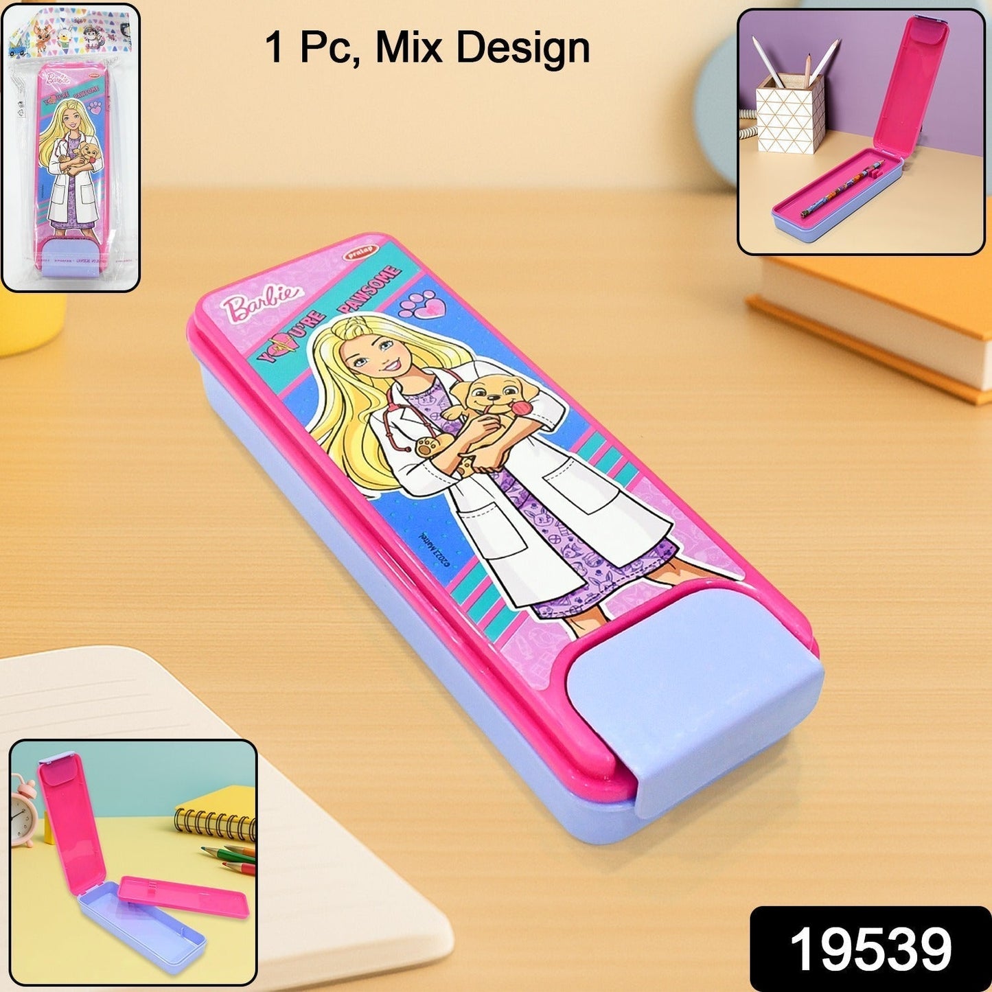 Stylish Cartoon Printed Hard Top Pencil Box for Kids (1 Pc / Mix Design)