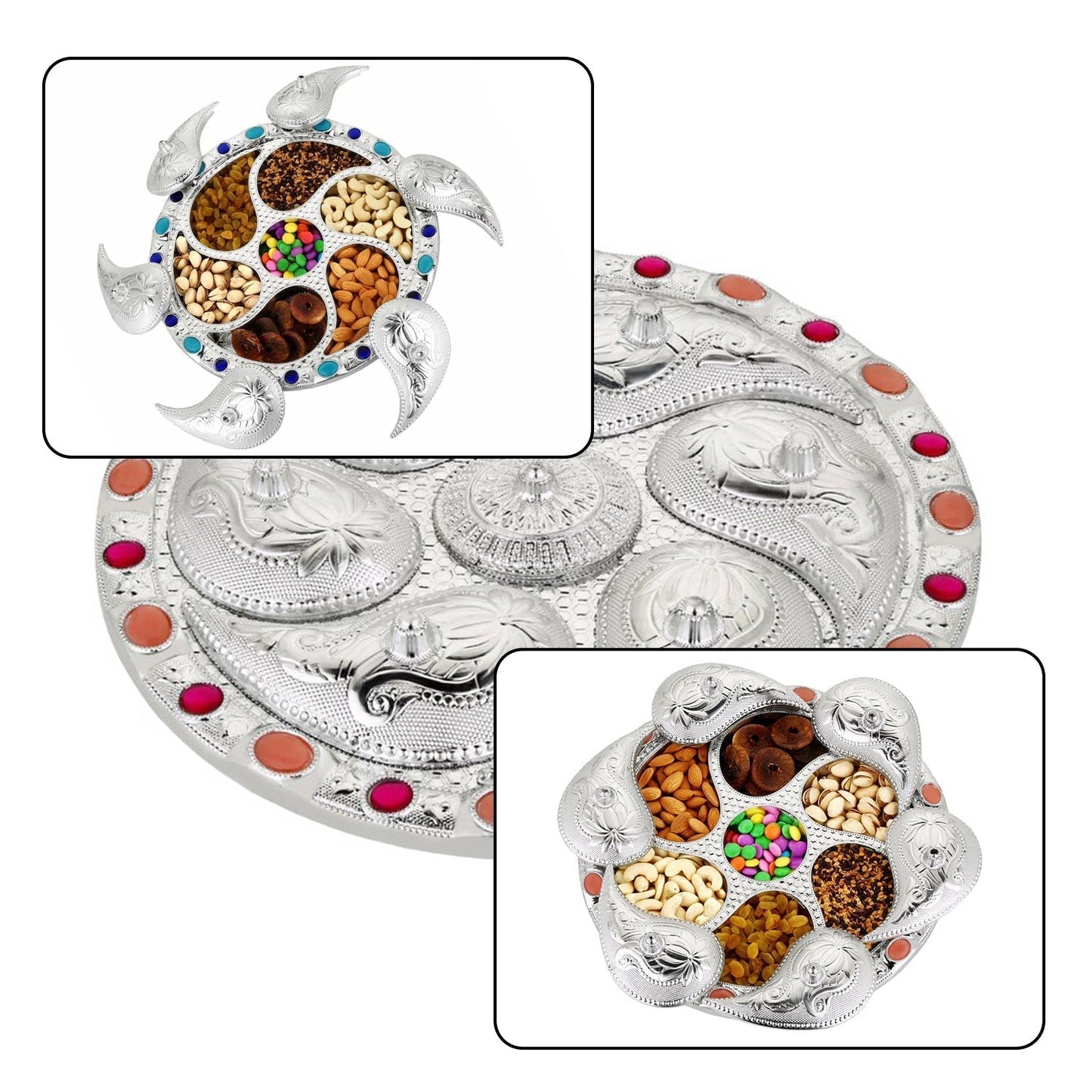 Multipurpose 7 Compartment Dry Fruit Serving Rotating Tray ,Chocolate, Snacks Storage Box, Masala Box