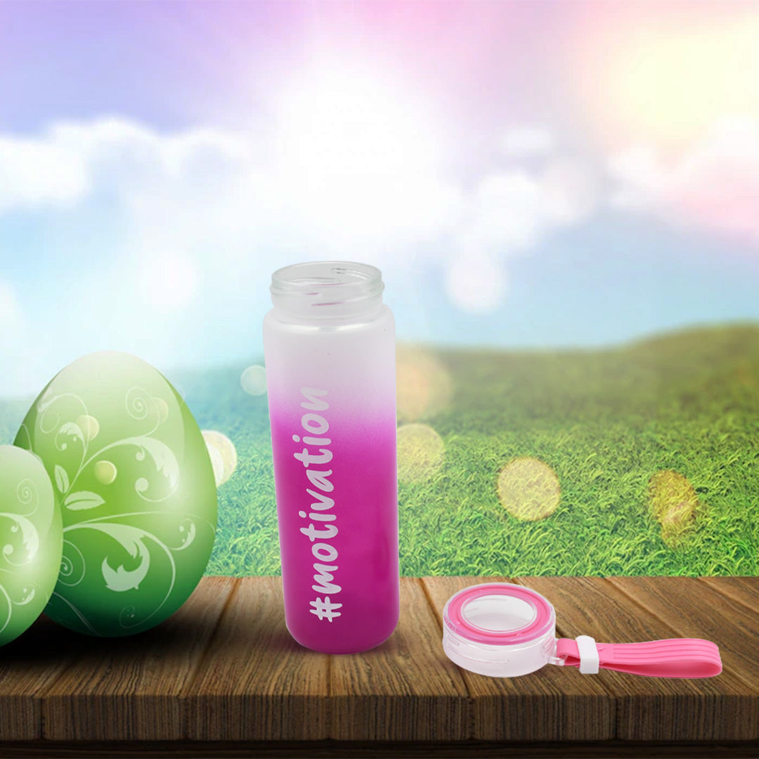 Motivational Glass Water Bottle Colorful potable Water Glass Bottle With Rubber Band, Daily Intake Hourly Water Bottle to Ensure You Drink Enough Water Throughout The Day Reusable Cycling Gym, Workout Fitness Bottle (350 ML)