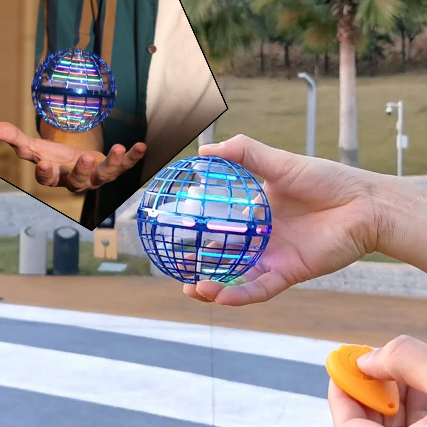 Flying Ball Toys, USB Rechargeable Built-in RGB Lights 360°Rotating Magic Controller