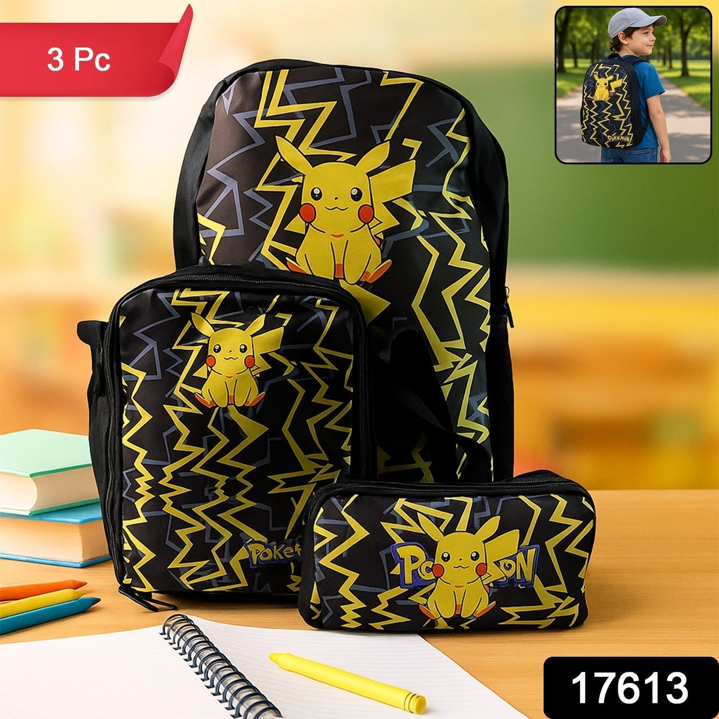 Cartoon Character School Bag Combo Set for Kids (3 Pc)
