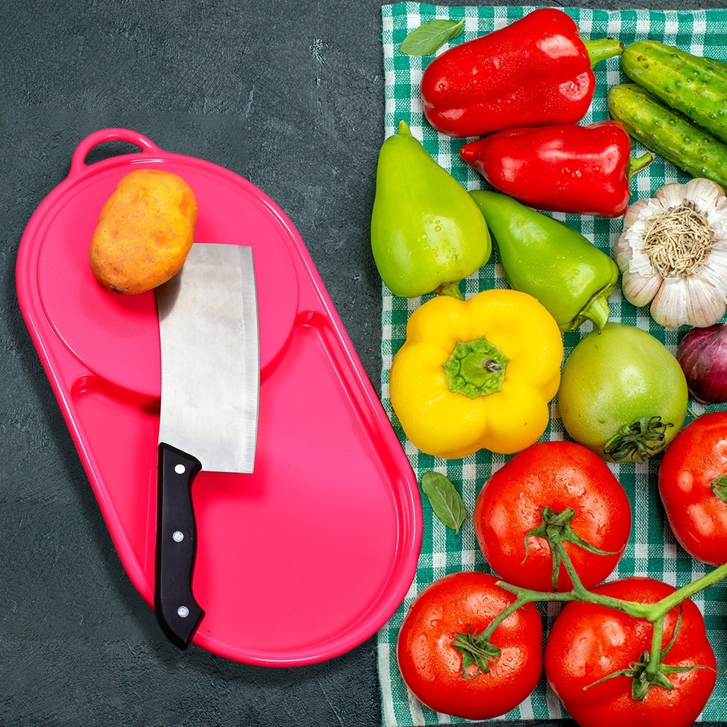 Plastic Kitchen Chopping Board with Tray – Convenient for Food Prep and Storage
