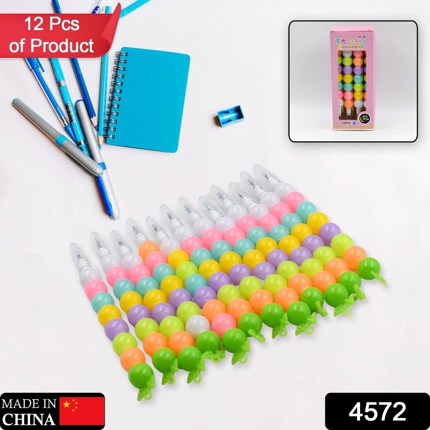 Stylish Pearls Pen Set – Fancy Multicolor Non-Sharpening Moti Gel Pens for Kids (12 Pc Set)