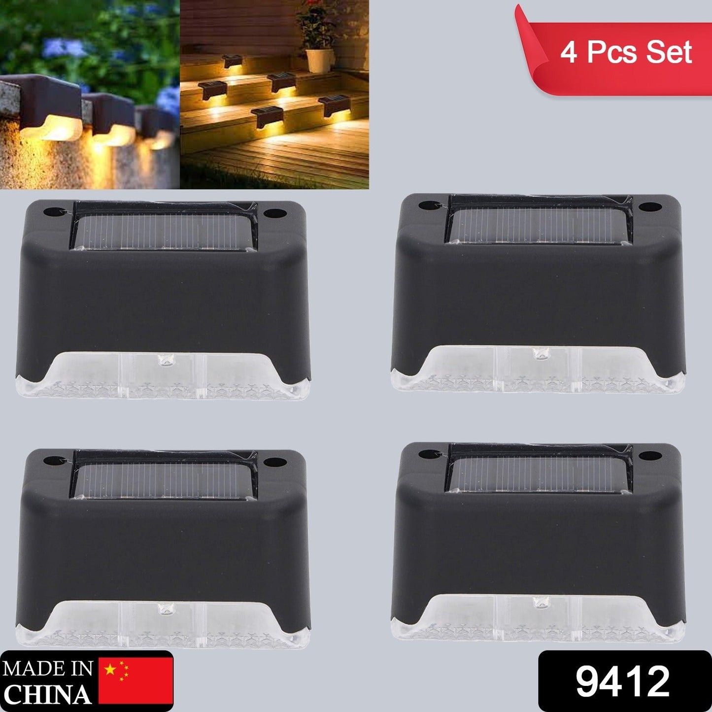 4-Piece Solar Waterproof Garden, Stair & Railing Lights