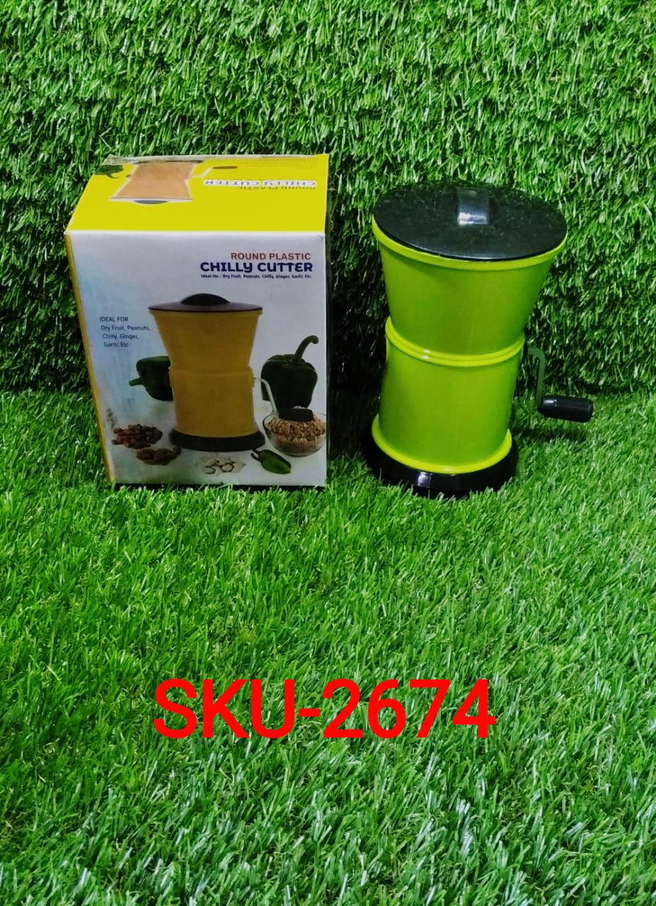 Round Chilly Cutter and grinder tool with effective sharp chopping and cutting blade system.