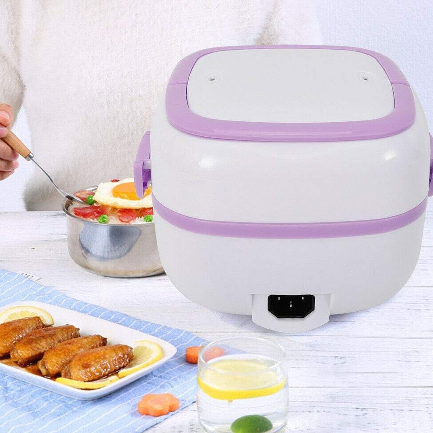 Electric Lunch Box Portable Food Warmer Food Heating Lunch Box Removable Food-Grade Stainless Steel Compartments, 220V 200W, for Car, Truck, office