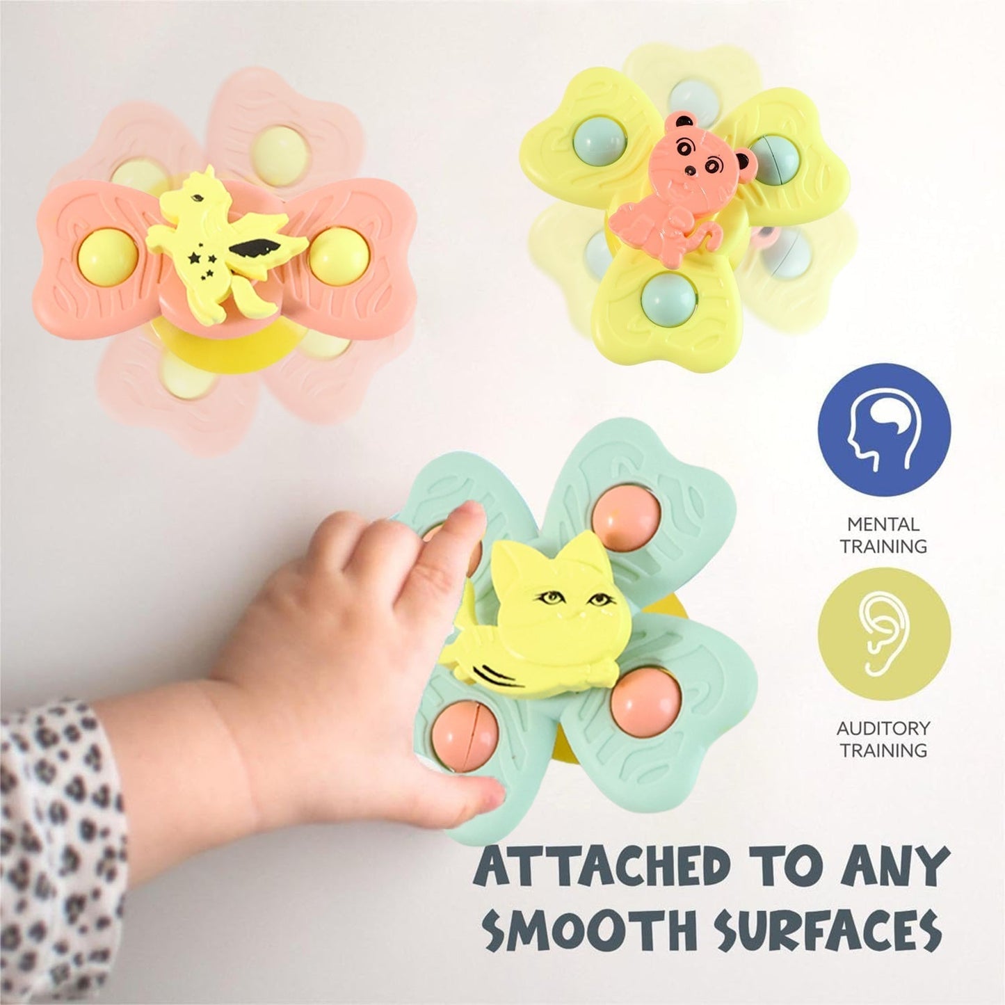 Buzzy Baby Spinner Toy Set – Suction Cup Spinning Toys (3 Pc Set)