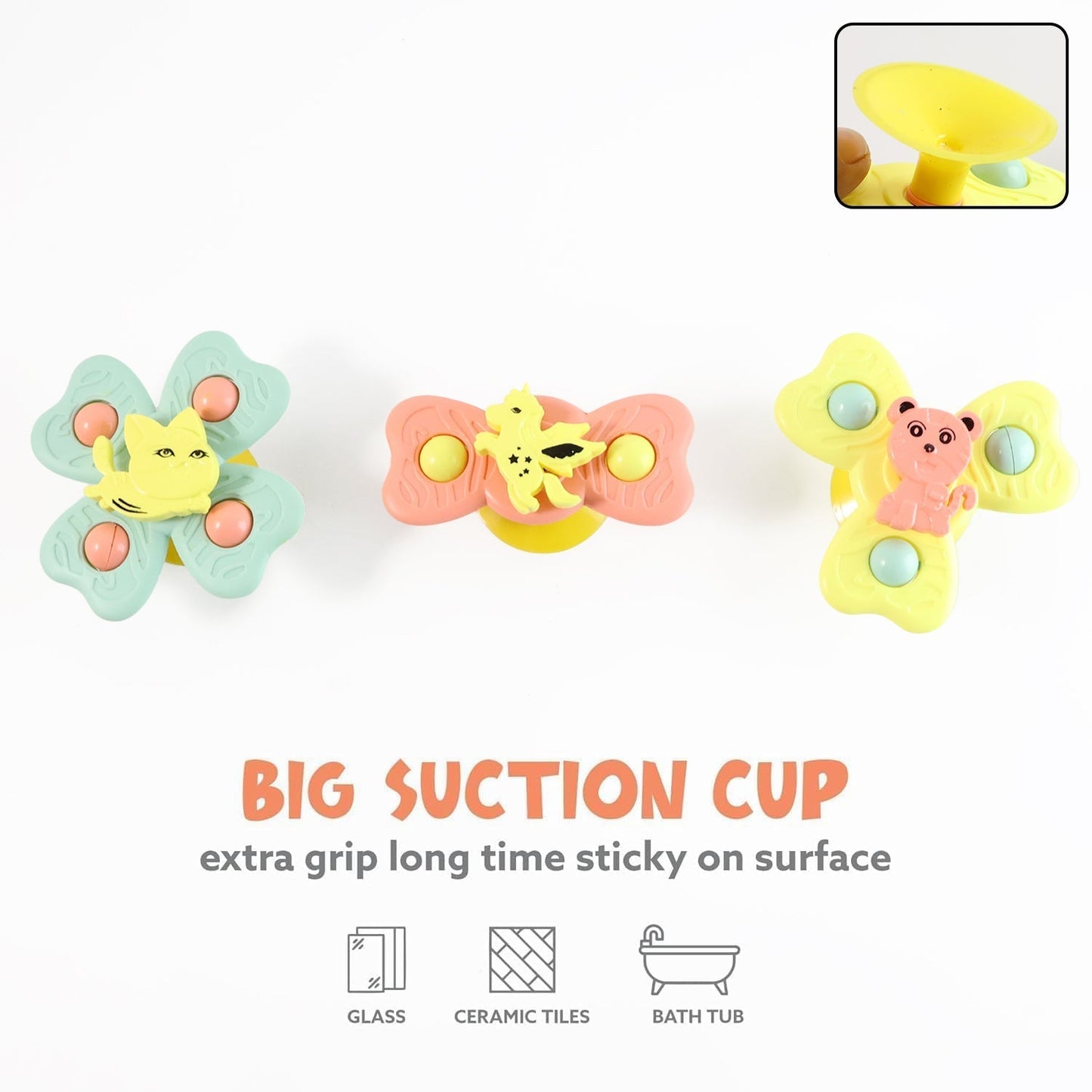Buzzy Baby Spinner Toy Set – Suction Cup Spinning Toys (3 Pc Set)