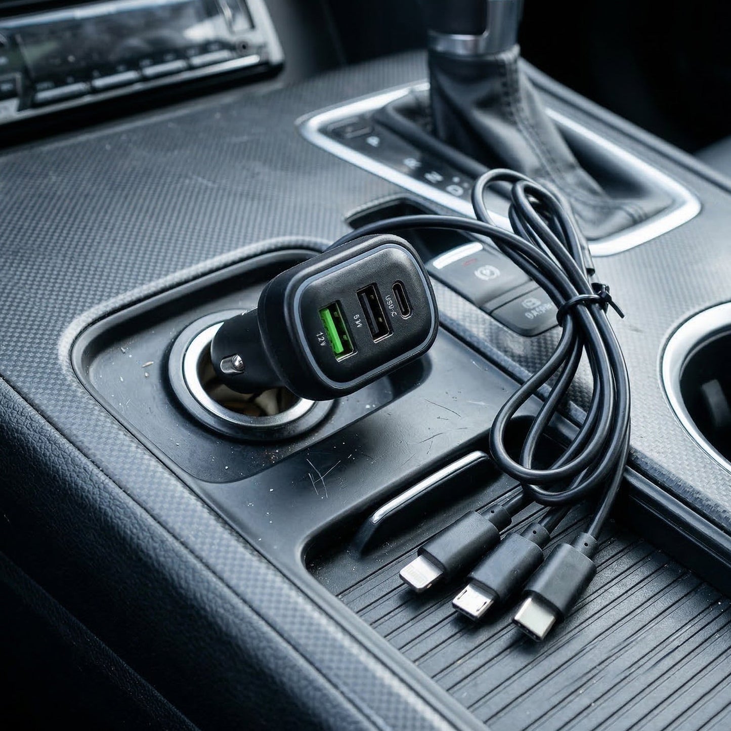 RGB Breathing Light Multi Port Car USB Charger (1 Set, 62 Cm)