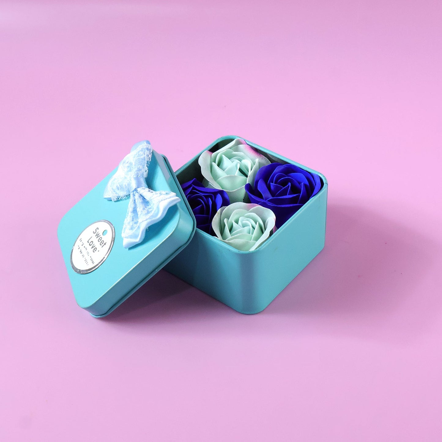 Luxury Rose Flower Bath Soap Gift Set with Storage Box 4 Pc