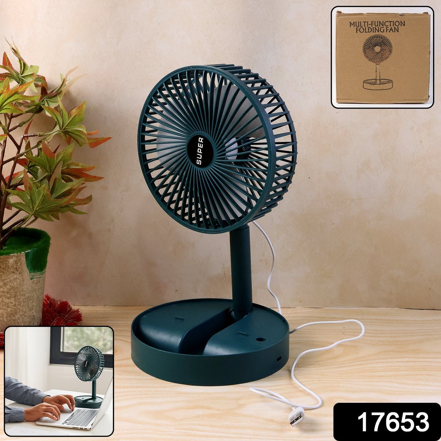 Sensor Foldable Mini Desk Fan with Adjustable Height and Angle (1 Pc)