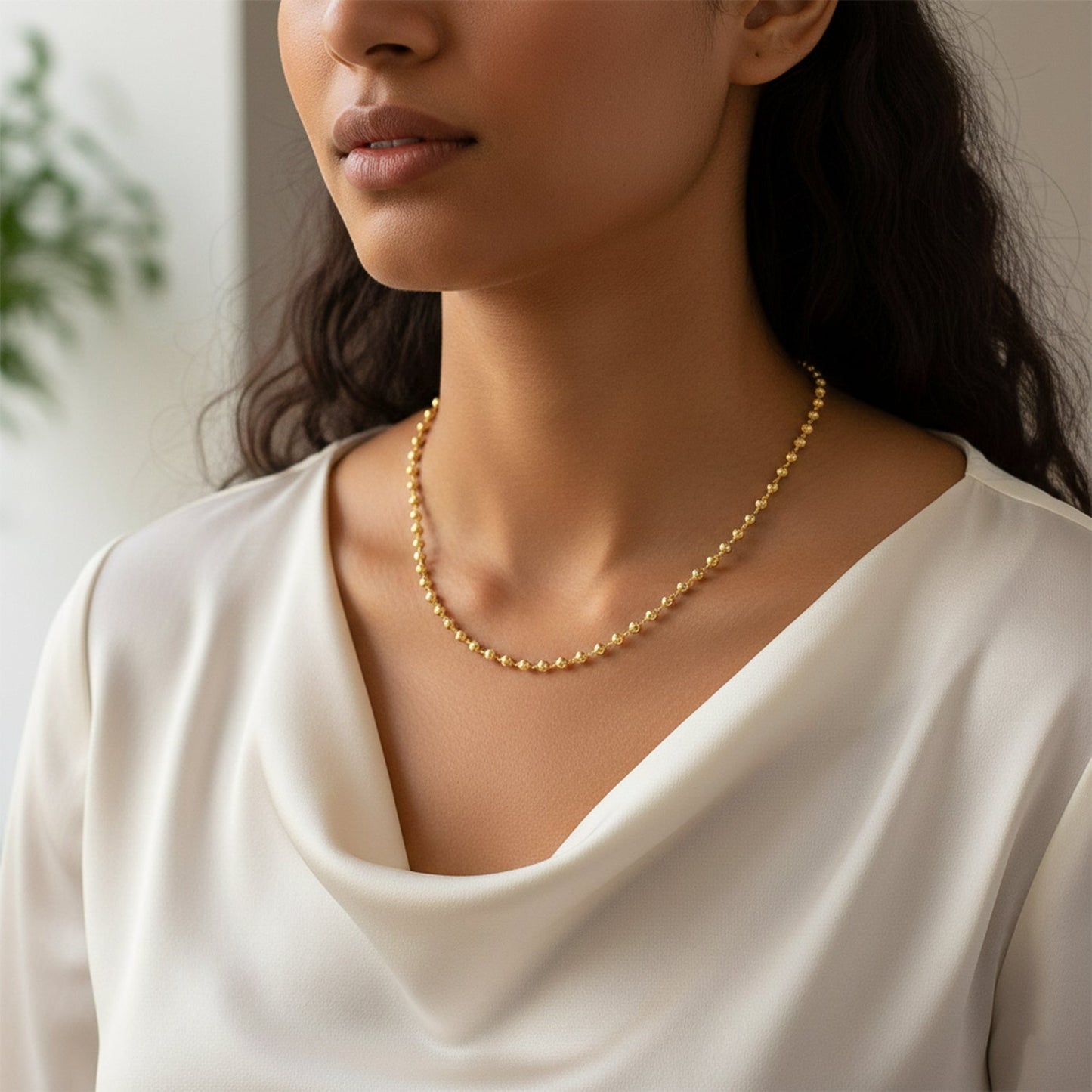 Elegant Gold-Tone Beaded Necklace Chain for Women (1 Pc)