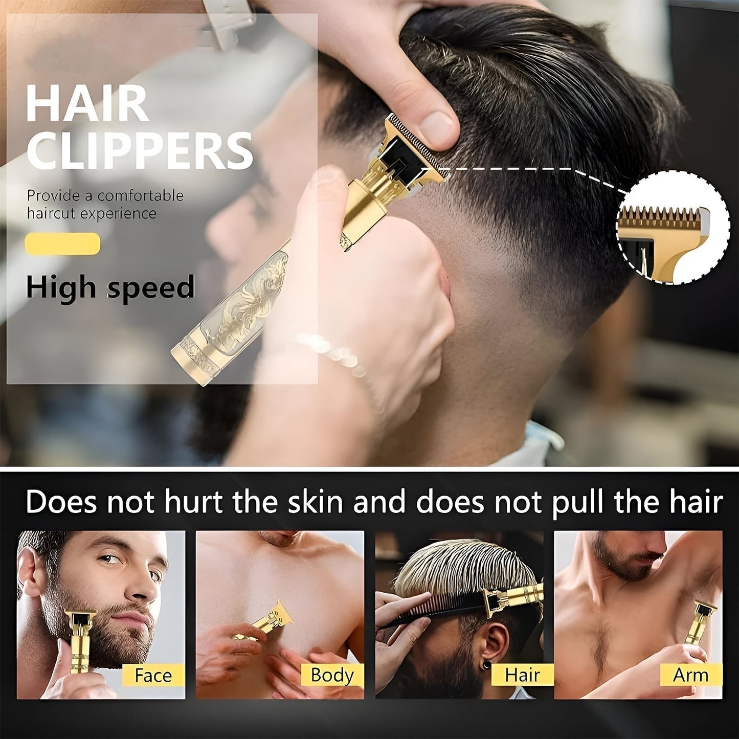 Electric Hair Trimmer with Precision Blade and Multiple Comb Attachments