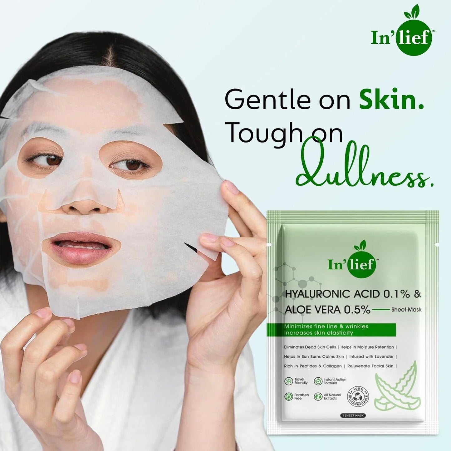In’lief Hyaluronic Acid 0.1% & Aloe Vera 0.5% Hydrating Facial mask (1 Pc)