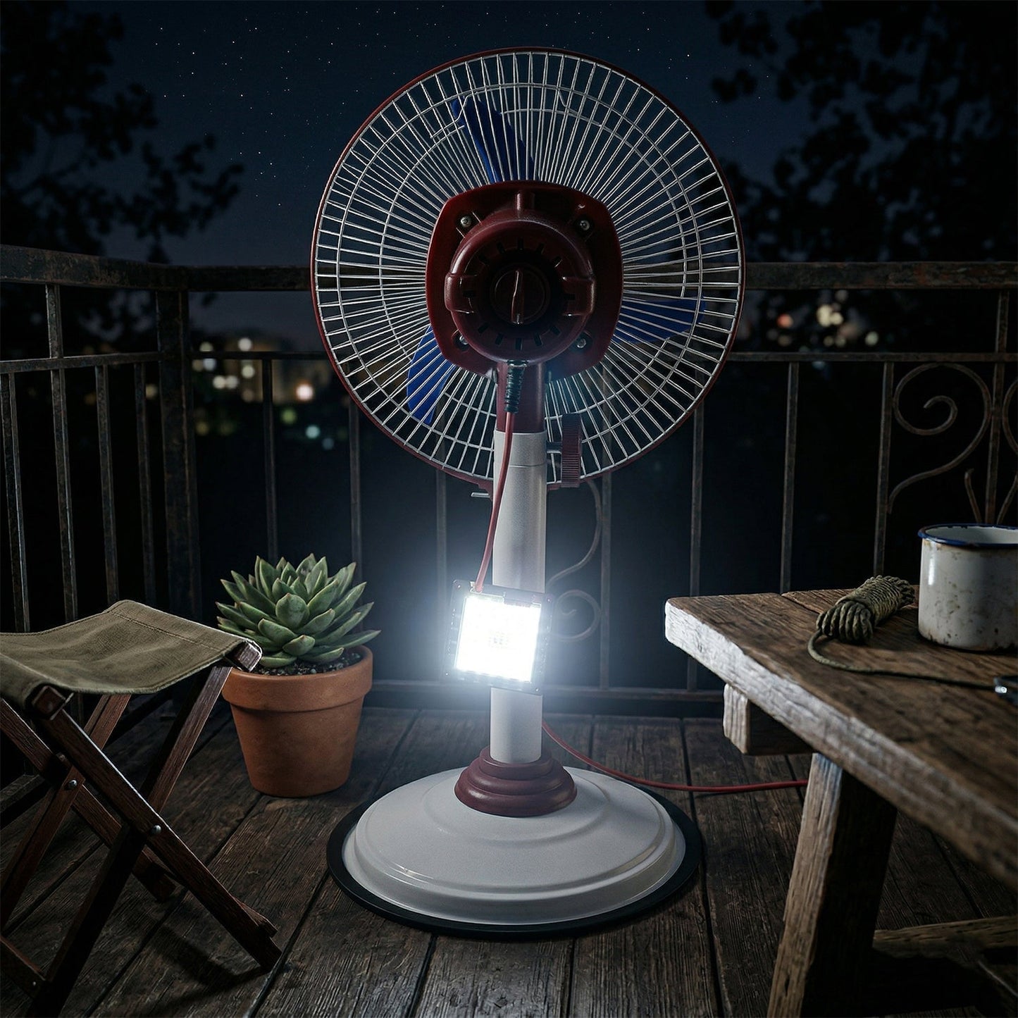 OMEGA 12V Rechargeable Pedestal Fan with LED Light (1 Pc)