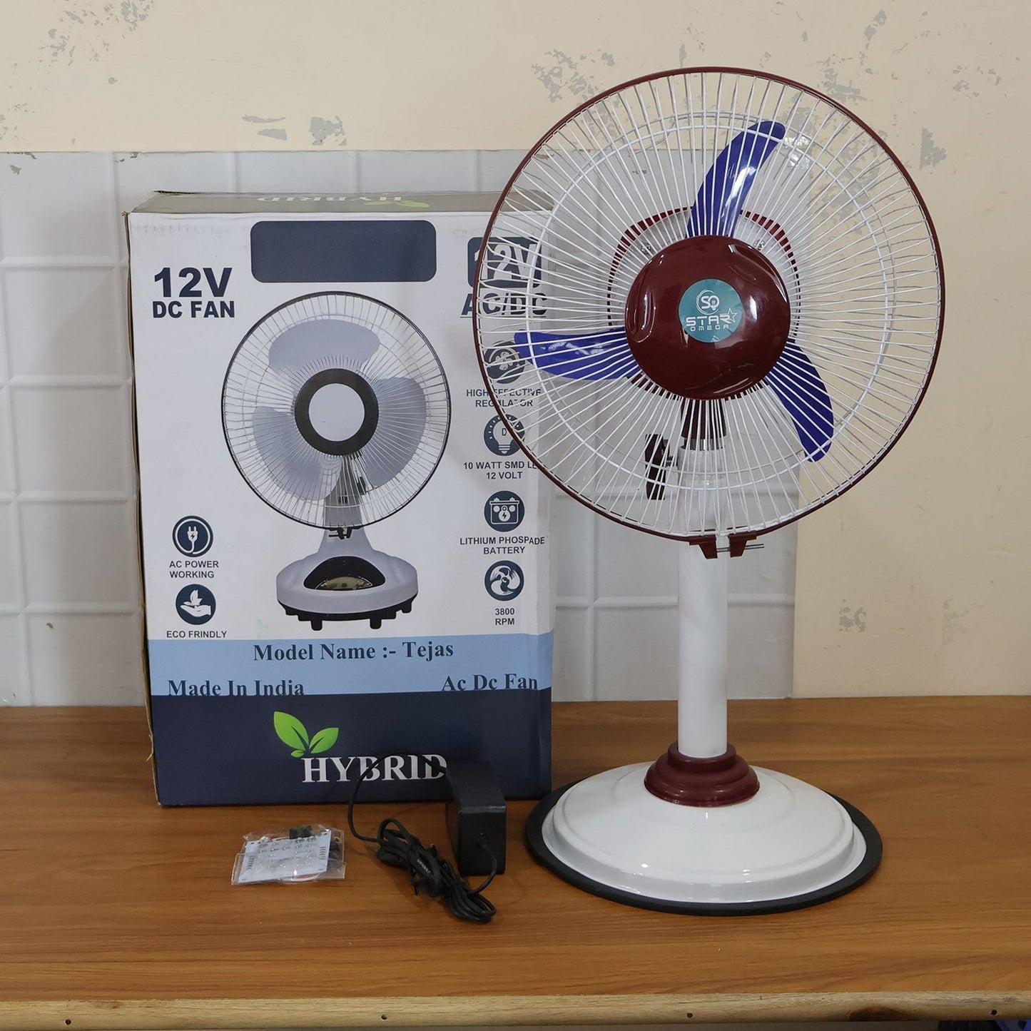 OMEGA 12V Rechargeable Pedestal Fan with LED Light (1 Pc)