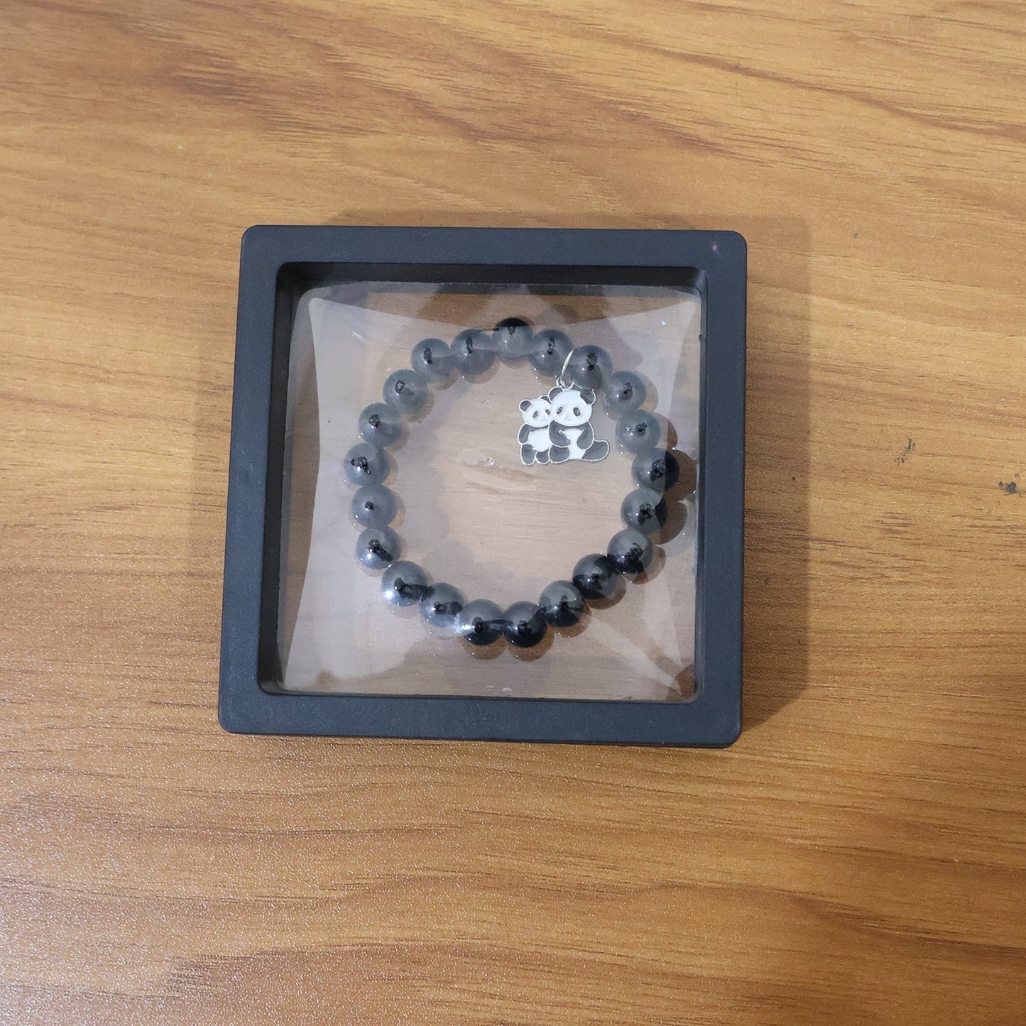 Premium Black Beaded Stretch Bracelet with Cute Panda Charm (1 Pc)