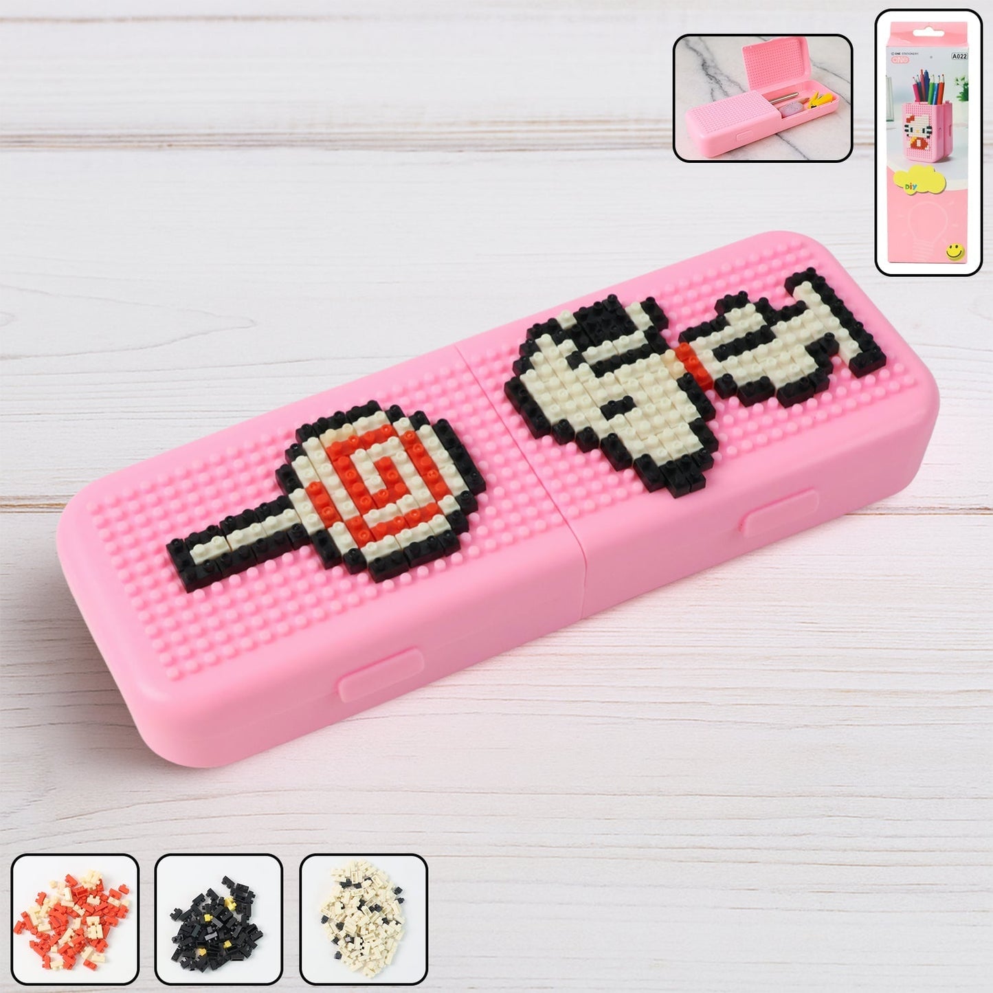 DIY Pixel Art Pencil Box with Building Blocks (1 Set)