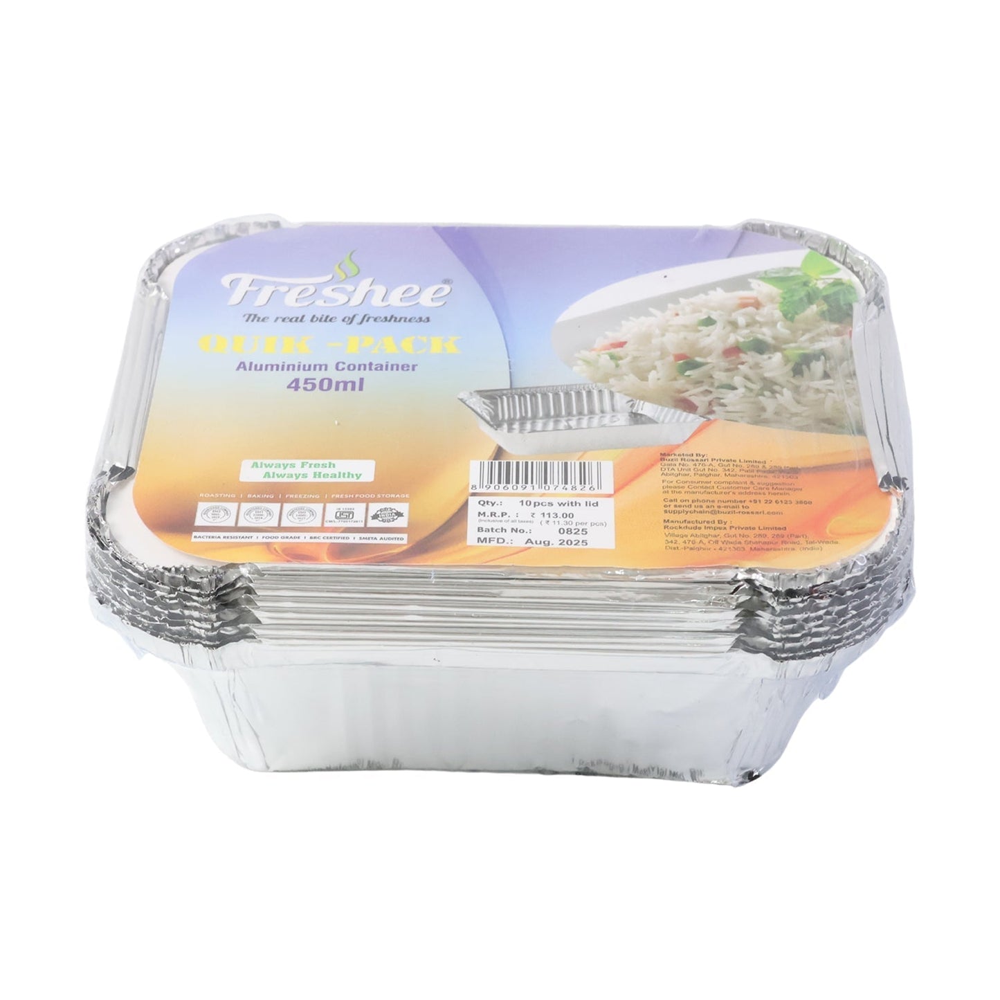 Freshee Aluminium Food Container with Lid — 450 ml — 10 Pc