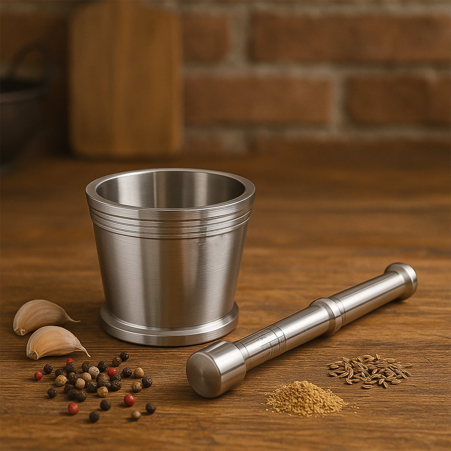 Heavy Duty Stainless Steel Mortar and Pestle Set for Kitchen, Khalbatta Set (2 Pc Set)