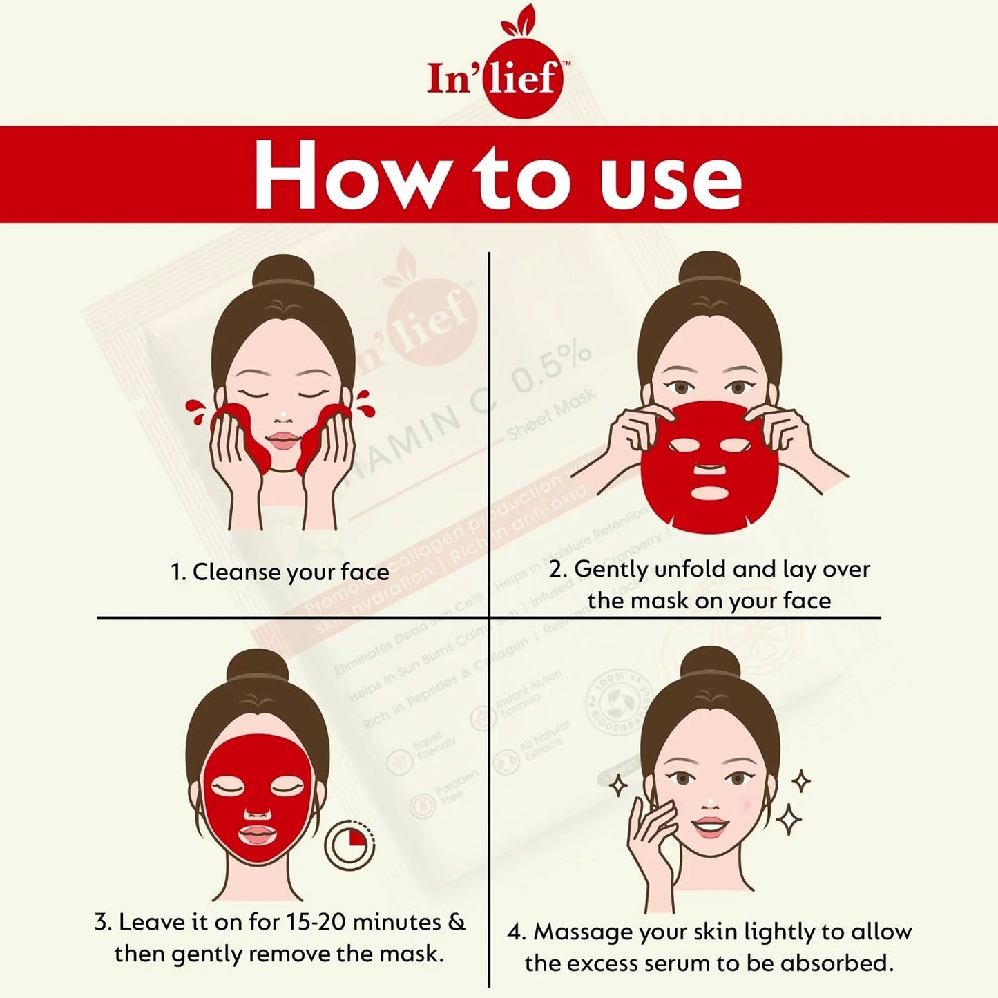 In’lief Vitamin C 0.5% Hydrating & Brightening Facial Sheet Mask (1 Pc)