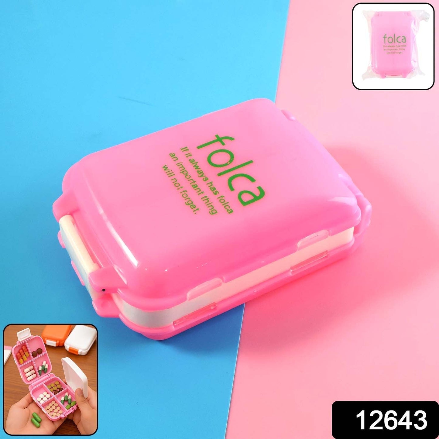 Portable Pink Dual-Sided Pill Organizer Box (1 Pc)
