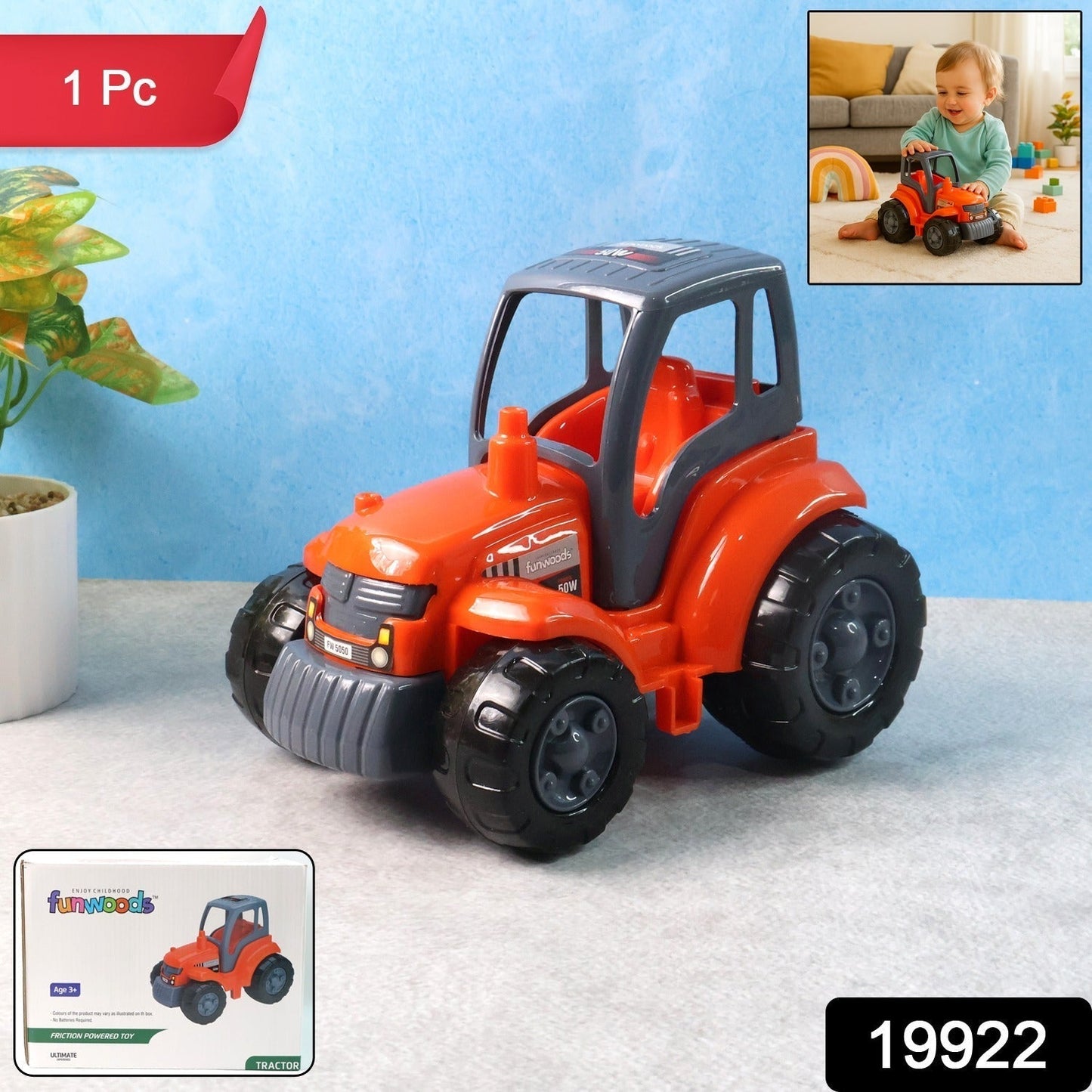Funwoods Kids Friction Powered Tractor Toy - (1 Pc)