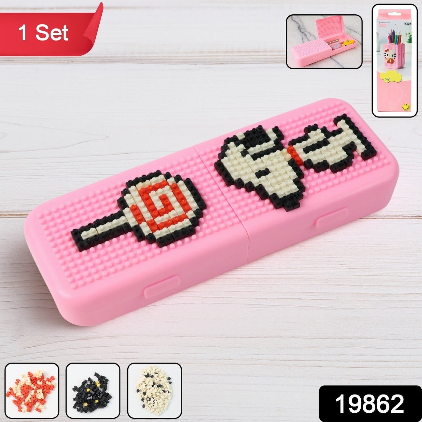 DIY Pixel Art Pencil Box with Building Blocks (1 Set)