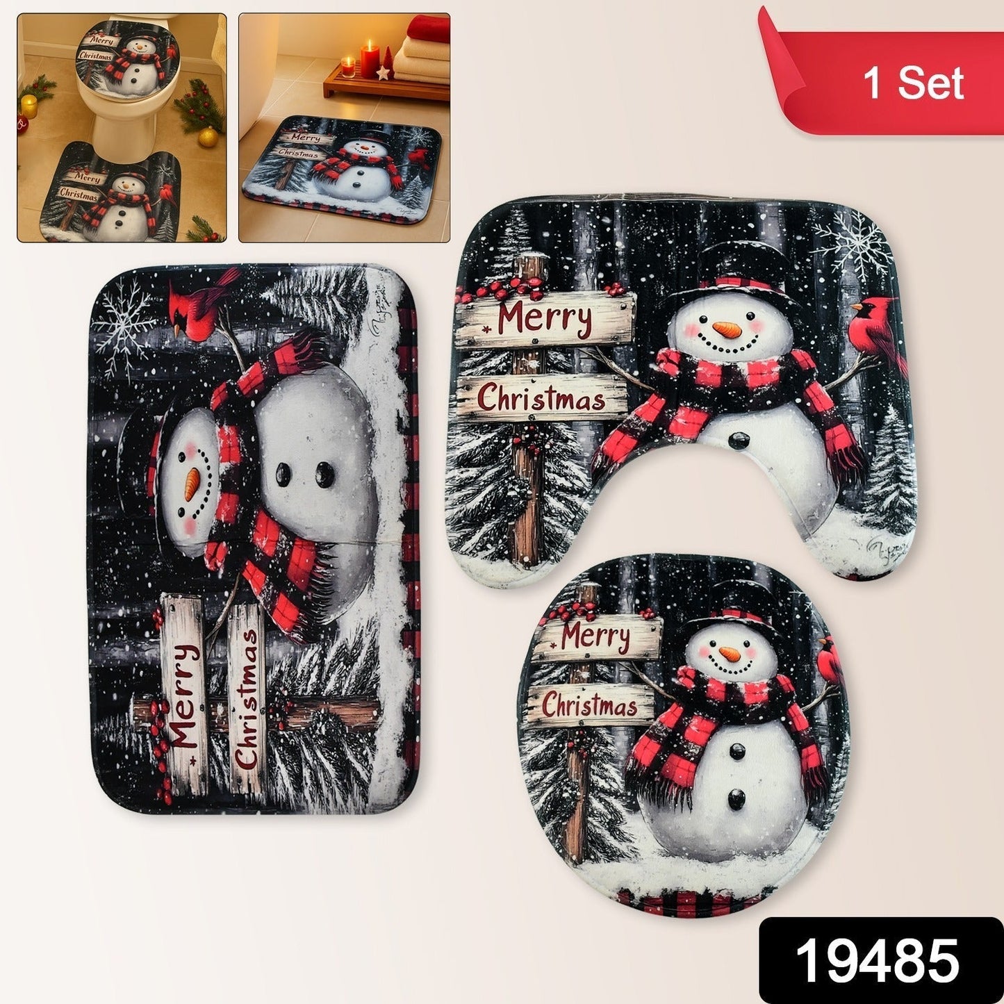 3 in 1 Mix Design Bathroom Mat - (1 Set)