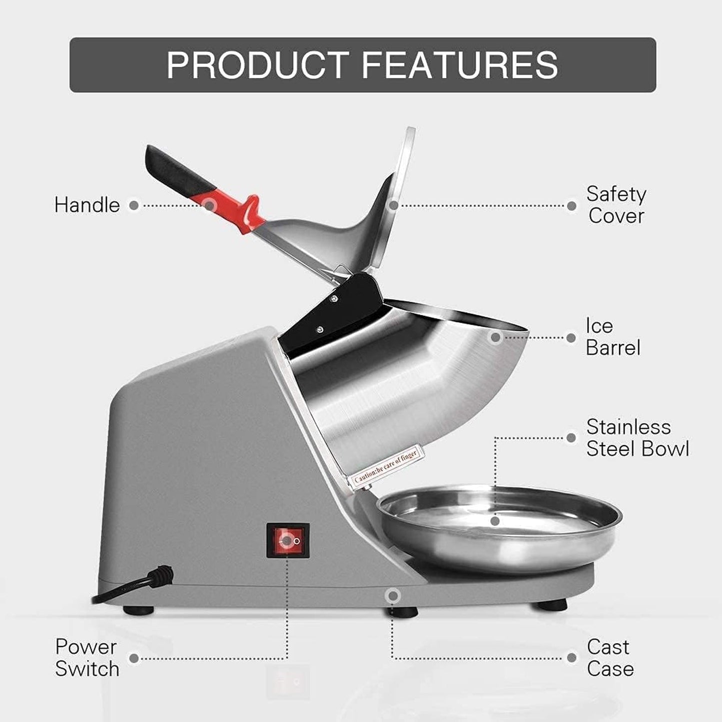 Electric Ice Crushing Machine with Stainless Steel Bowl 1 Set