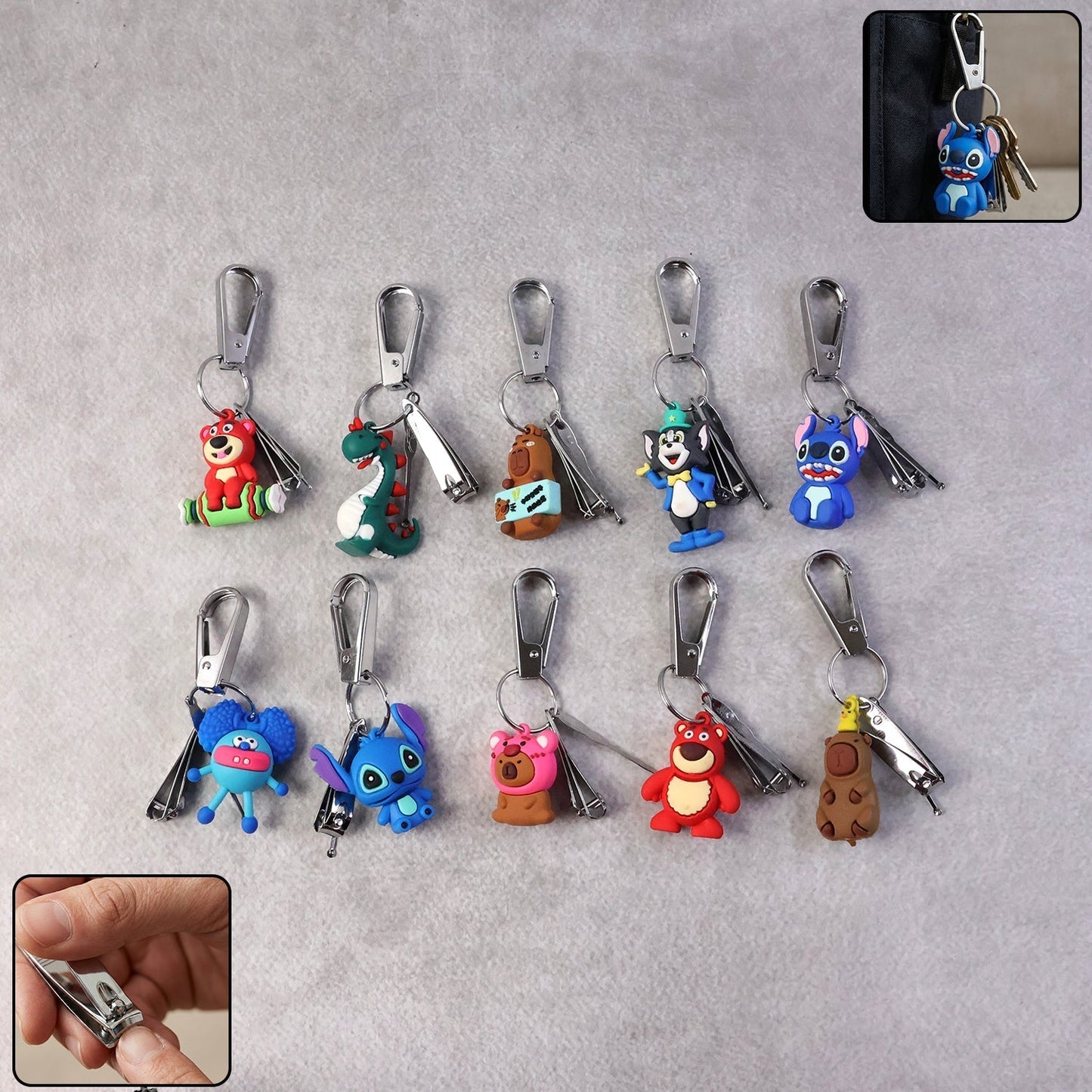 Mix Design Cartoon Nail Cutter Keychain with Mini Nail Clipper (1 Pc)