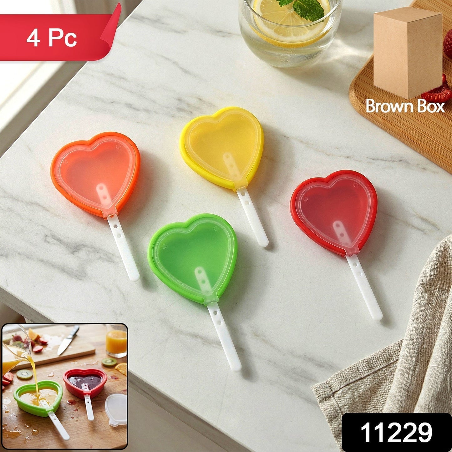 Premium Heart Shape Silicone Popsicle Mold Set 4 Pc
