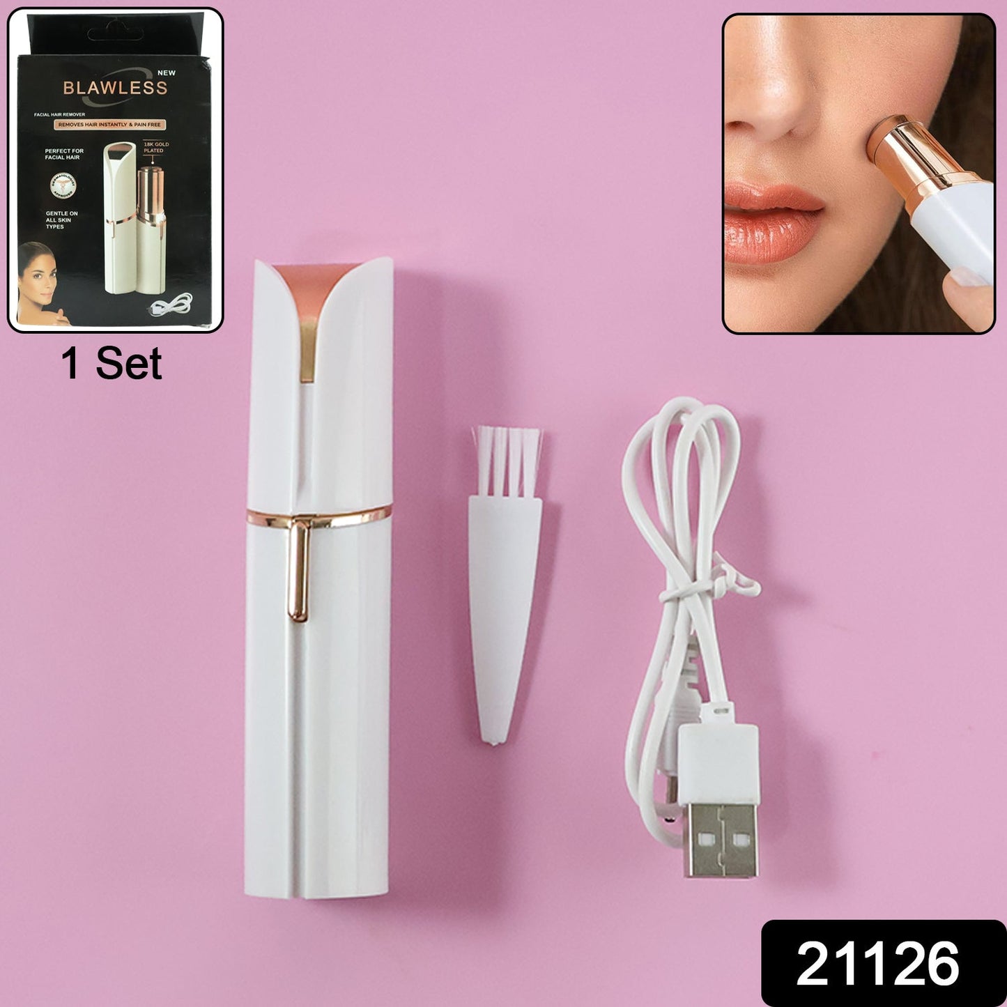 Rechargeable Facial Hair Remover Set for Women – 1 Set