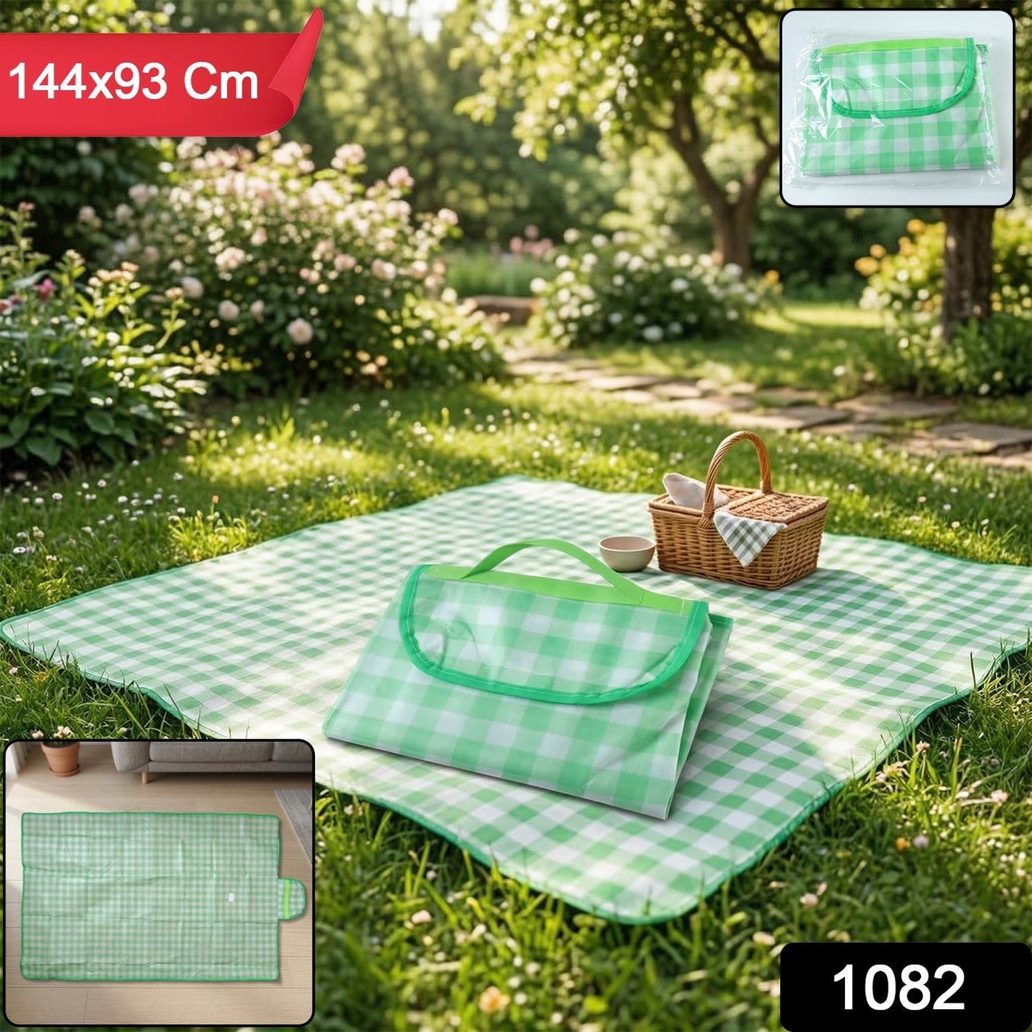 Foldable Picnic Mat with Carry Handle (1 Pc, 144x93 Cm)