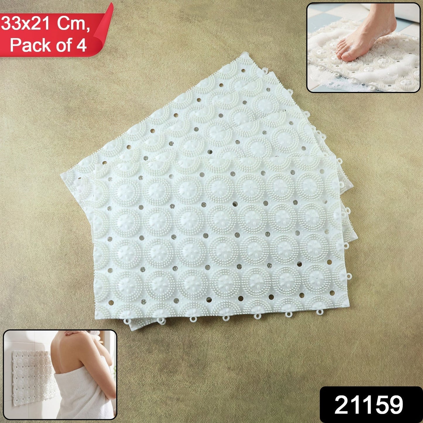 Anti-Slip Bathroom Massage Mat with Suction Cups (33 ? 21 cm / 4 Pc)