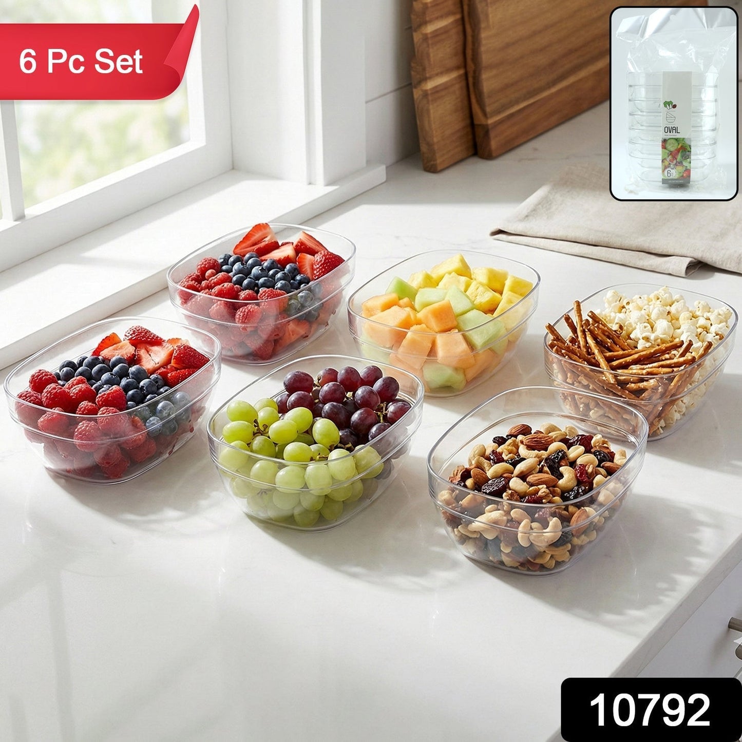 Multipurpose Transparent Serving & Storage Bowls Set (6 Pc Set)