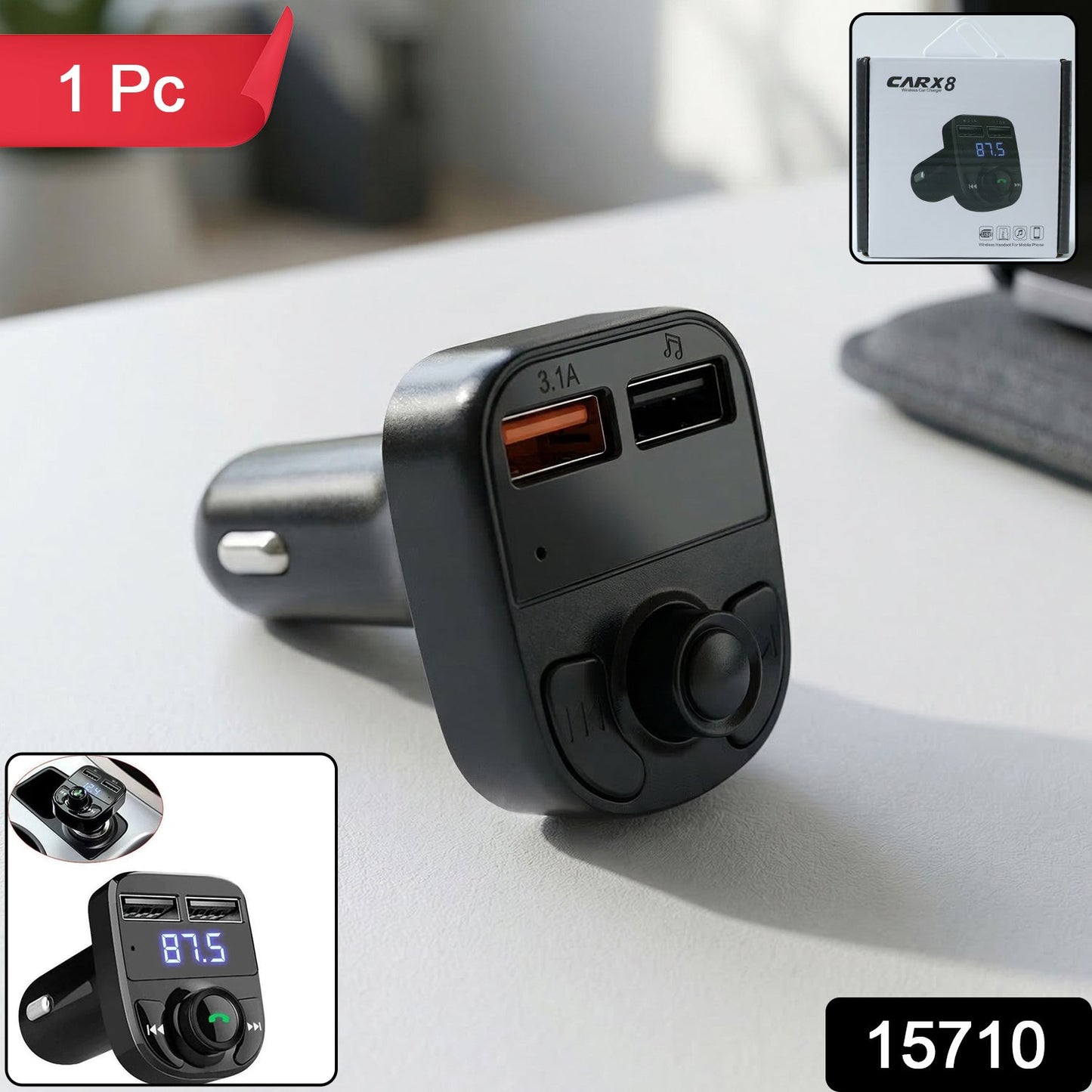 Wireless Car Charger With Dual USB Fast Charging Ports 1 Pc