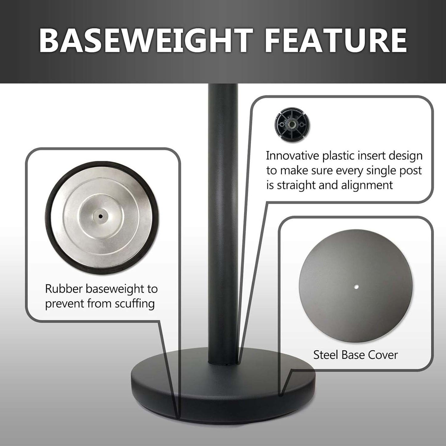 Heavy Duty Retractable Belt Crowd Control Pole with Sturdy Base – 1 Pc