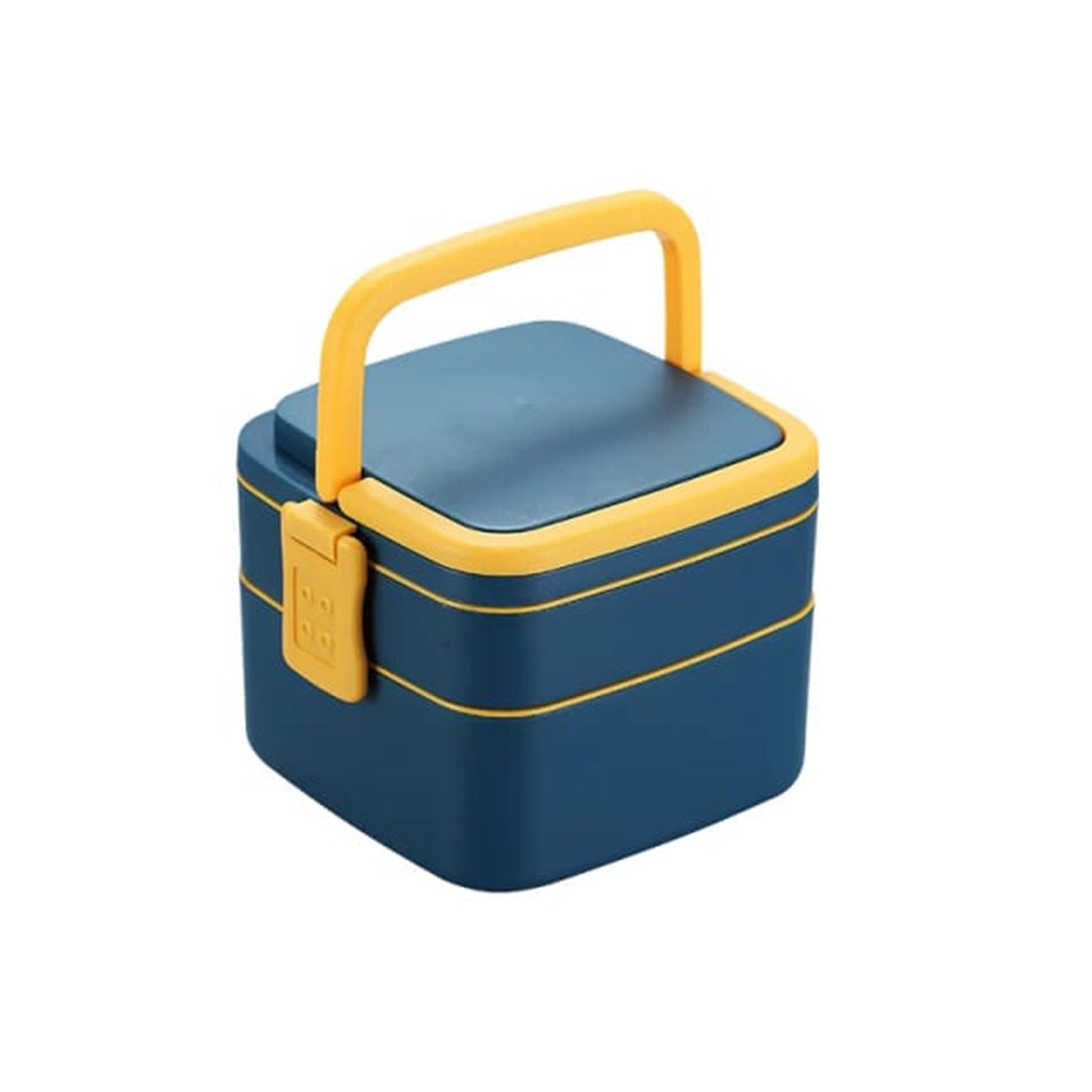 Blue Double-Layer Portable Bento Lunch Box – Stackable with Handle & Spoon