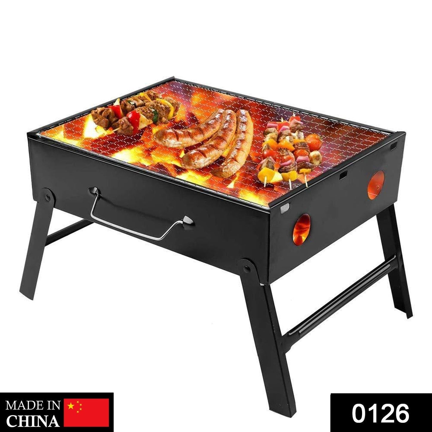 Folding Barbeque Charcoal Grill Oven (Black, Carbon Steel)