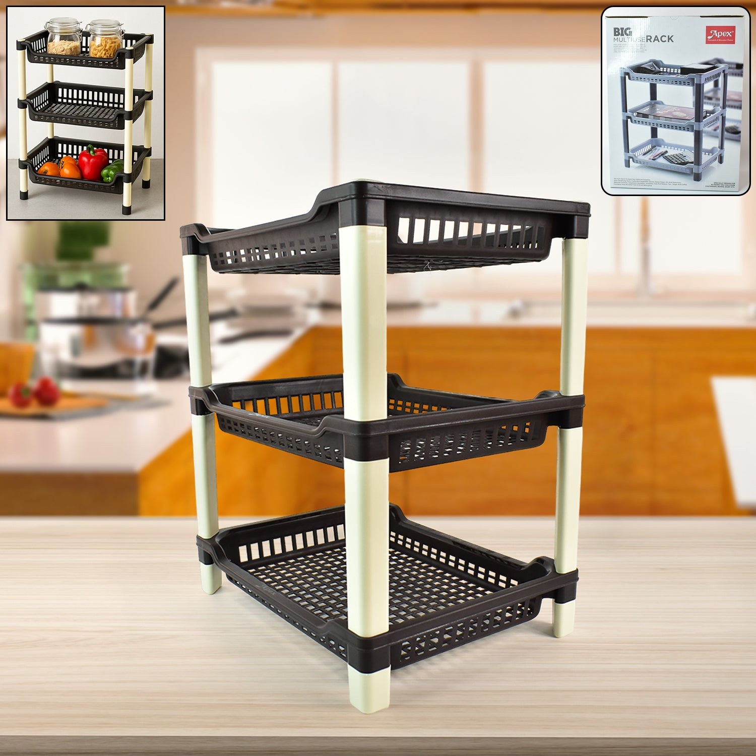 Apex Big Multi use Plastic Storage Rack â€“ 3-Tier (1 Pc)