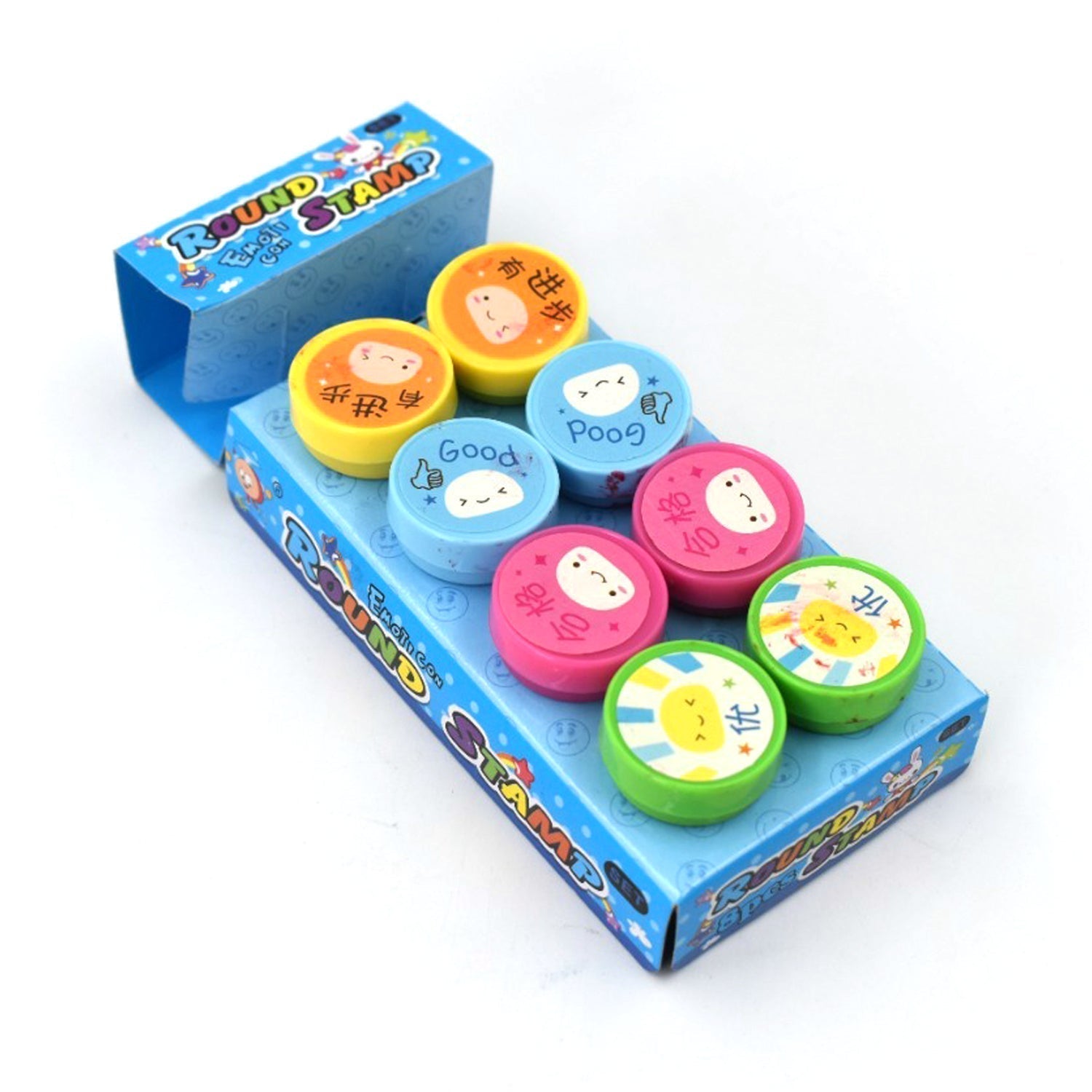 Emoticon Stamps 8 pieces in Round Shape Stamp for Kids Theme Stamps for School Craft & Prefect Gift for Teachers, Parents and Students (Multicolor)