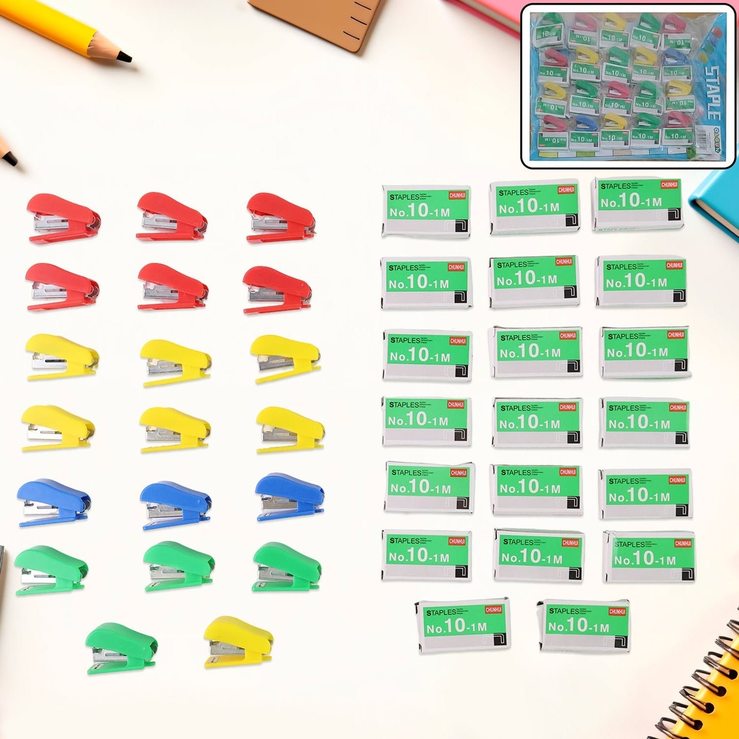 Mini Stapler Set  with Staples â€“ Assorted Colors | No.10 Staplers with Pins (20 pcs Set)