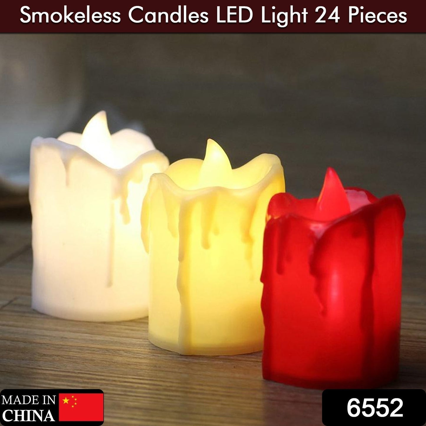 Set of 24 Multicolor Flameless Melted Design Candles for Decoration
