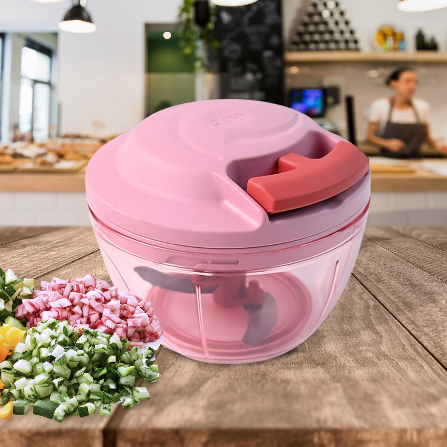 Apex Power-X Triple Stainless Steel Blades and Hand-Pull Vegetable Chopper (500Ml)
