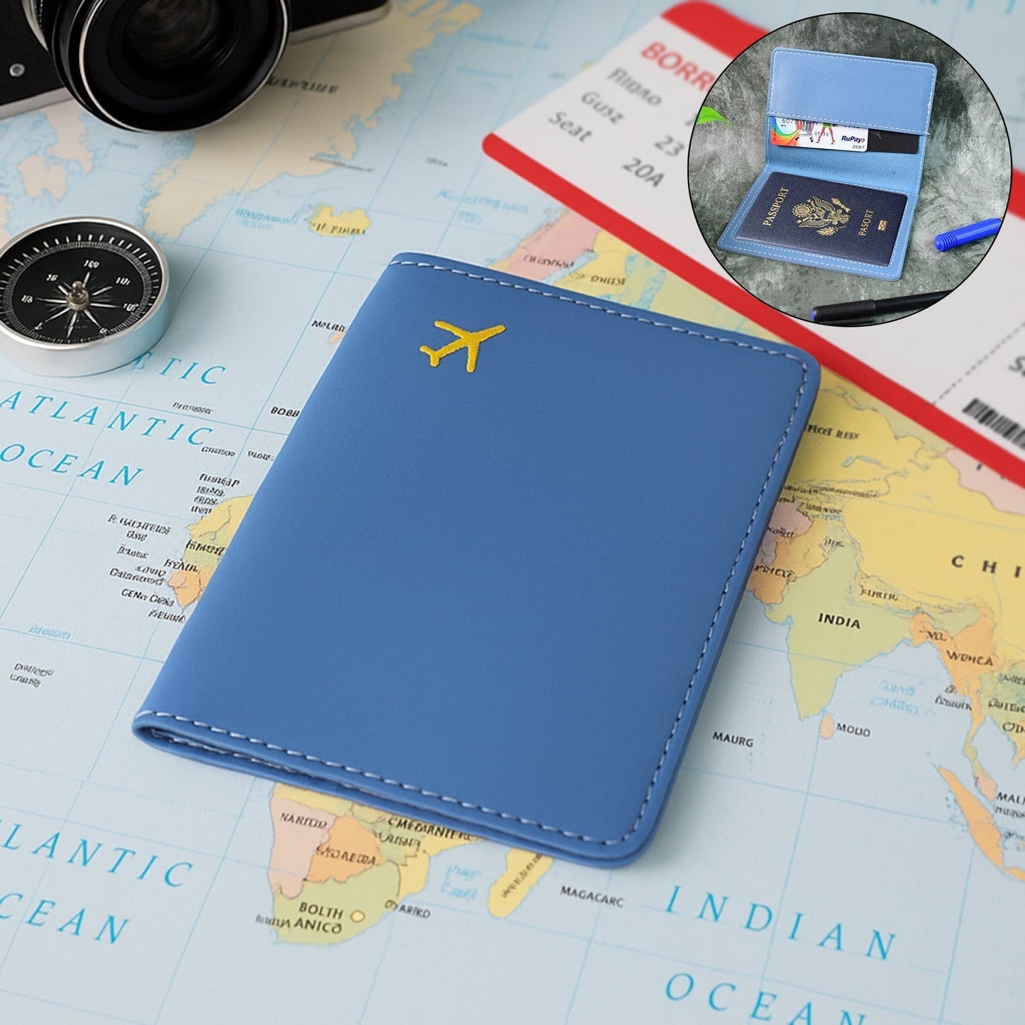 Premium PU Leather Passport Holder with Card Slots (1 Pc)