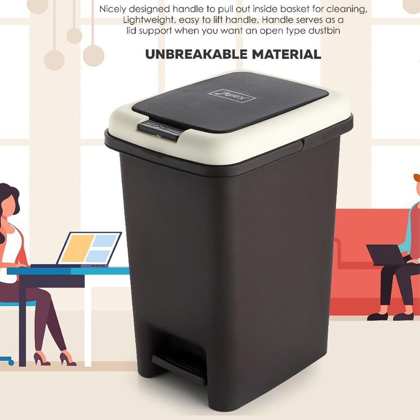Apex Push N Pedal Plastic Dustbin 10L Capacity (1 Pc)