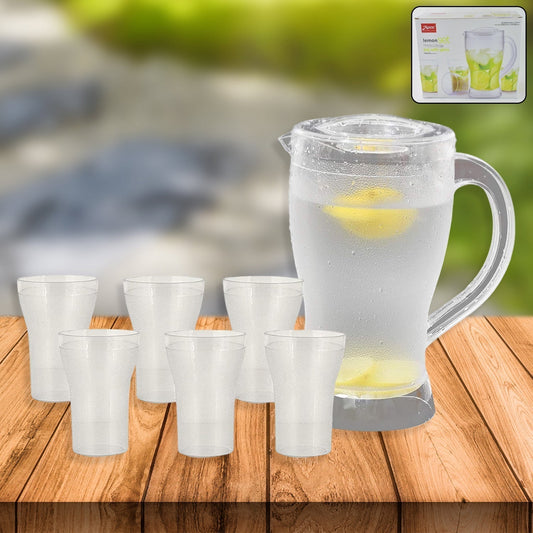 Apex Unbreakable Lemon Jug Set with 6 Glasses â€“ 1200ML Jug + 300ML Glasses Approx