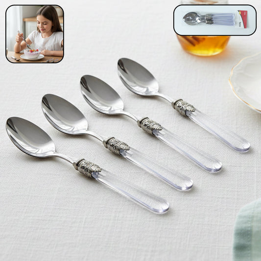 Premium Stainless Steel Dessert Spoon With Plastic Handle Set (4 Pc Set)