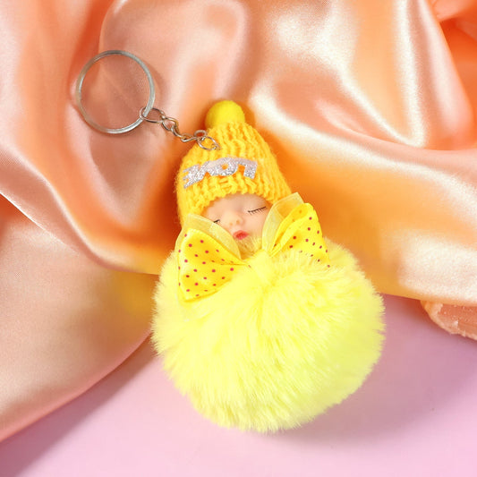 Cute Doll Plush Keychain with Soft Fur Ball (1 Pc)